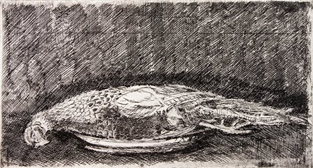 Luigi Bartolini,&nbsp;Nobile fagiano.1954Acquaforte. mm 125x232. Foglio: mm...