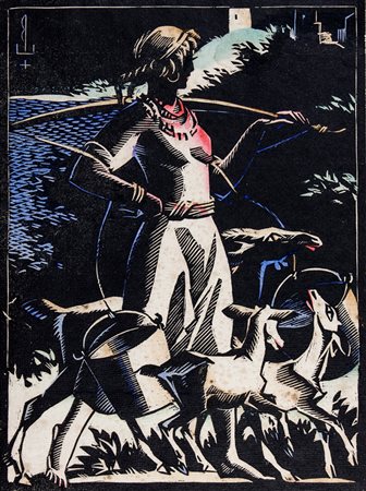 Edmund Ludwik Bartłomiejczyk,&nbsp;Ragazza con secchi.1925Xilografia...
