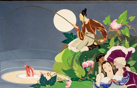 Umberto Brunelleschi,&nbsp;Pèche miraculeuse.1928Incisione colorata a...