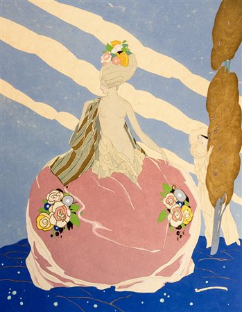 Umberto Brunelleschi,&nbsp;L'indiscret.1925 ca.Incisione colorata a pochoir....