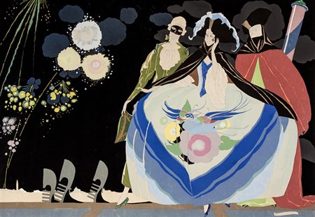 Umberto Brunelleschi,&nbsp;Feux d'artifice.1927Incisione colorata a pochoir....