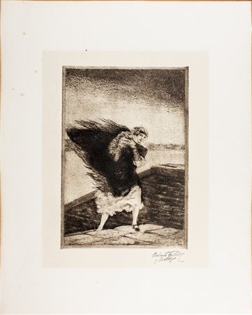 Mariano Fortuny y Madrazo,&nbsp;Veneziana. Scialle al vento. Acquaforte,...