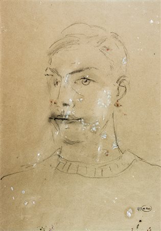 Filippo De Pisis,&nbsp;Volto di ragazzo.Matita su carta azzurrina scolorita....
