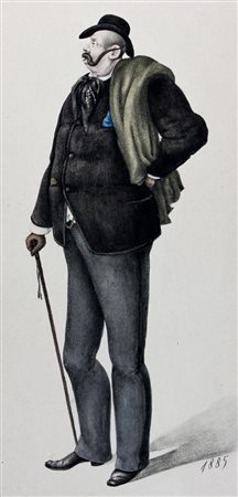 Melchiorre Delfico,&nbsp;Caricatura di uomo con lunghi baffi.1885Tempera e...