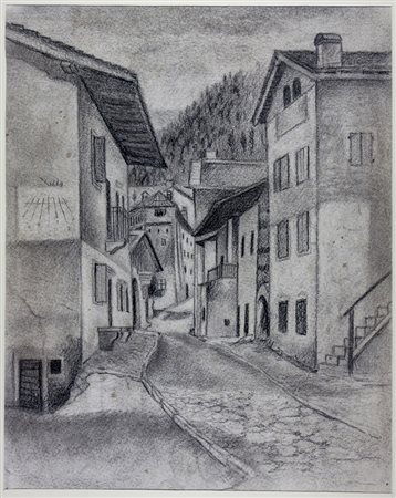 Ubaldo Oppi,&nbsp;Paesaggio montano con strada.1926Matita su carta. mm...