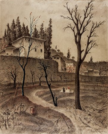 Giuseppe Piombanti Ammannati,&nbsp;Lotto di due disegni.1) Paesaggio con...