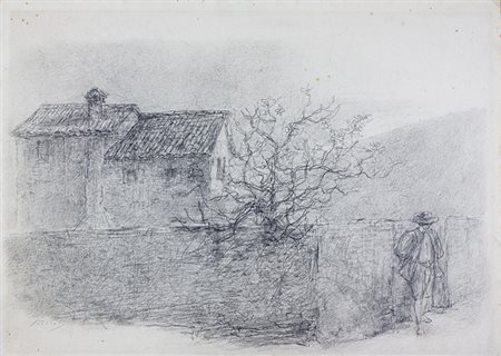 Gaetano Previati,&nbsp;Renzo lascia la casa di Lucia.1900 ca.Matita di...