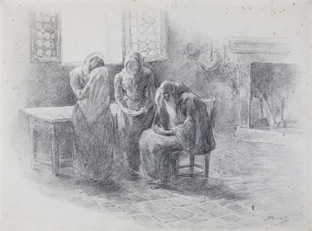 Gaetano Previati,&nbsp;Lucia, Agnese e Padre Cristoforo.1900 ca.Matita di...