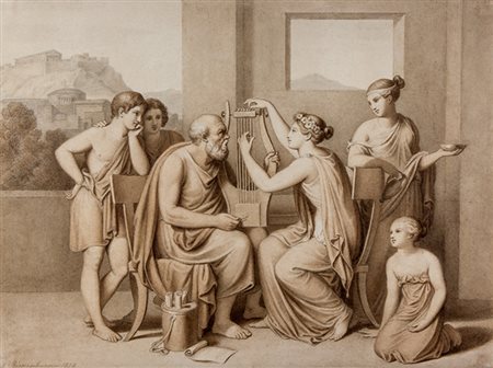 Johannes Riepenhausen,&nbsp;Socrate impara a suonare la lira.1852Matita e...