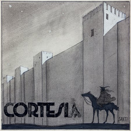Bruno Santi,&nbsp;Cortesia. Tempera su carta. mm 340x260. Firmato in basso a...