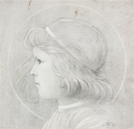 Augusto Sezanne,&nbsp;Testa di fanciullo.1899&nbsp;Matita nera su carta. mm...