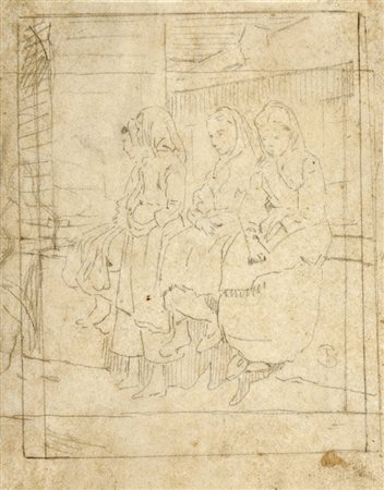 Telemaco Signorini,&nbsp;Quattro contadine sedute. Matita di grafite su carta...
