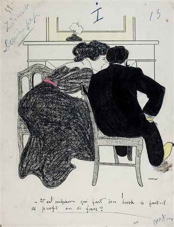 Ardengo Soffici,&nbsp;Illustrazione umoristica.1900 ca.Penna, matita e...