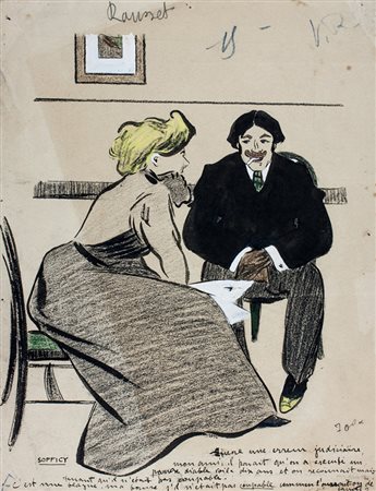 Ardengo Soffici,&nbsp;Illustrazione umoristica.1900 ca.Penna, matita e...