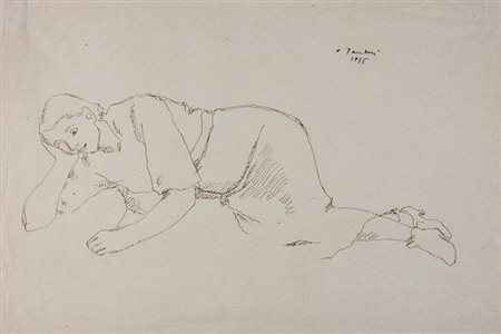 Orfeo Tamburi,&nbsp;Lotto composto di 2 disegni.1932-35.1) Giovane donna...