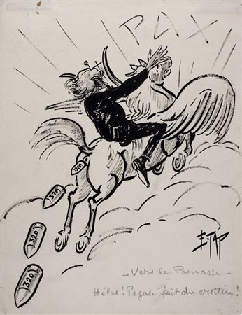 Edmond Tapissier,&nbsp;Vers le Parnasse.China su carta. mm 290x220. Firmato...