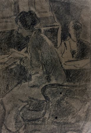 Ludovico Tommasi,&nbsp;Figure in un interno.Carboncino su carta. mm...
