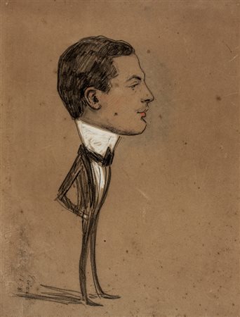 Angelo Tricca,&nbsp;Ritratto caricaturale.1878Matita e pastello su carta. mm...