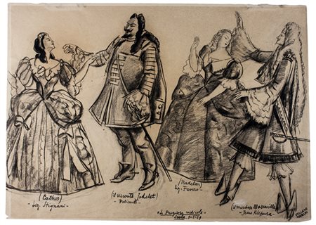 Mario Vellani Marchi,&nbsp;Le preziose ridicole.1929Matita su carta. mm...
