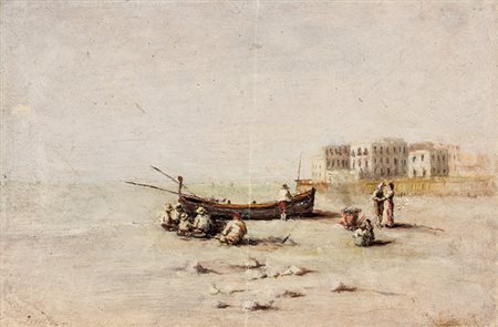 Alberto Vianelli,&nbsp;Veduta di paese con figure.1920 (?).Matita e...