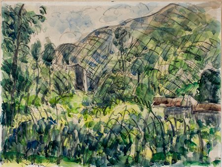 Umberto Vittorini,&nbsp;Paesaggio (Barga).1959Acquerello su carta. mm...