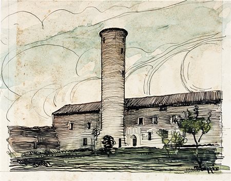 Oreste Zuccoli,&nbsp;Lotto composto di un dipinto e di 8 disegni di autori...