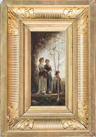 Cristiano Banti,&nbsp;Tre contadine con alberi. 1875 ca.Olio su tavoletta. cm...