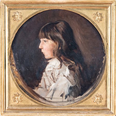 Cristiano Banti,&nbsp;Ritratto del figlio Leonetto.Olio su tela. cm 50x50....