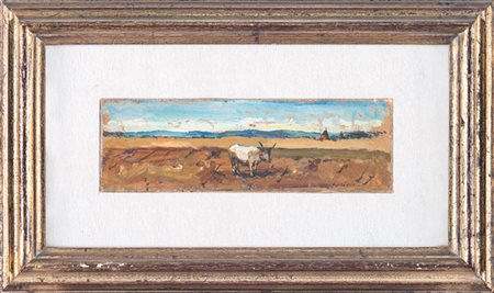Giovanni Bartolena,&nbsp;Vitello a Campolecciano.1925 ca.Olio su cartone. cm...