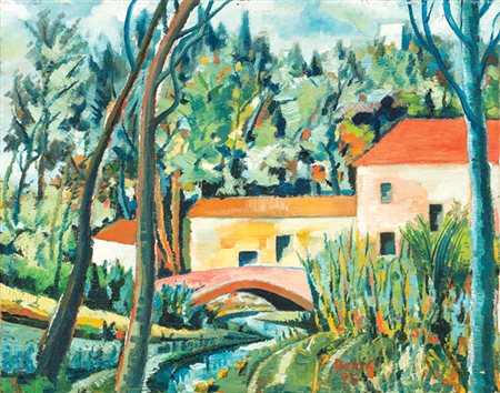 Antonio Berti,&nbsp;Paesaggio.1975Olio su tela. cm 40x50. Firmato in basso a...