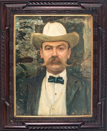 Alberto Bianchi,&nbsp;Ritratto di uomo con cappello.1901Olio su tela. cm...