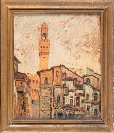 Galileo Chini,&nbsp;Macerie Por Santa Maria.1944Olio su tavola. cm 46x38....