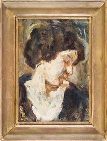 Honoré Daumier&nbsp;[attribuito a],&nbsp;Ritratto femminile.Olio su cartone....