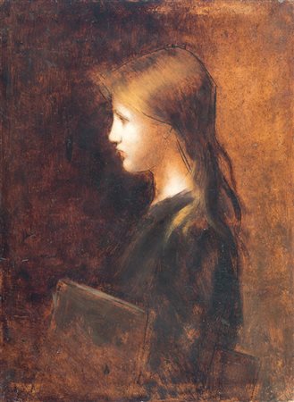 Jean-Jacques Henner&nbsp;[attribuito a],&nbsp;L'écolière. Olio su cartone. cm...