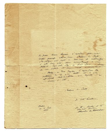 Humboldt Alexander (von),&nbsp;Lettera autografa firmata inviata al conte...