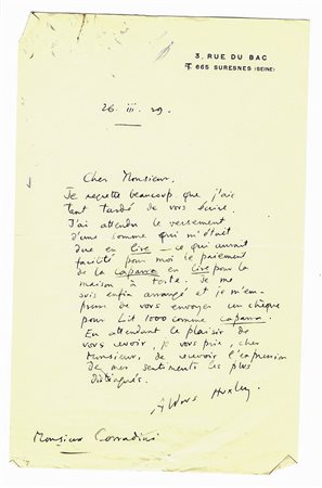 Huxley Aldous,&nbsp;3 lettere autografe firmate.1929Manoscritti a inchiostro...