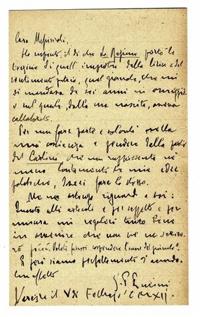 Lucini Gian Pietro,&nbsp;Lettera autografa firmata inviata a Mario...