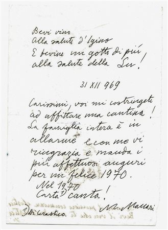 Maccari Mino,&nbsp;Lettera autografa firmata con disegno a colori. Datata 31...