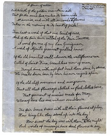 Swinburne Algernon Charles,&nbsp;2 componimenti poetici autografi: 'A flower...