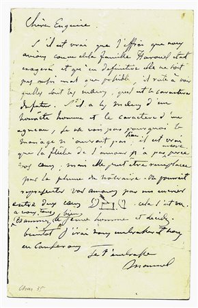 Garcia Manuel (fils),&nbsp;Lettera autografa firmata inviata a Maria Malibran...