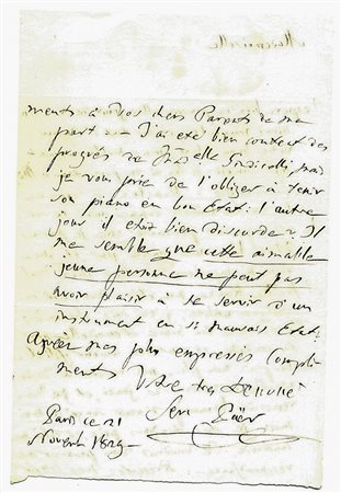 Paër Ferdinando,&nbsp;Lettera autografa firmata. Datata 21 novembre 1829,...