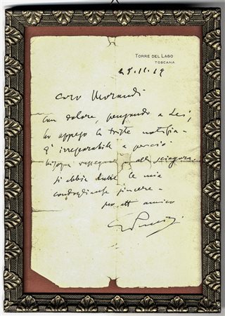 Puccini Giacomo,&nbsp;Lettera autografa firmata. Datata 29 novembre...