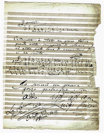 Ricci Luigi,&nbsp;Curiosa lettera autografa firmata con citazioni musicali....