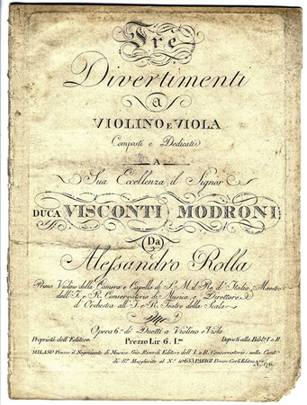 Rolla Alessandro,&nbsp;Trois Duos concertants pour Violon et Alto Composés et...