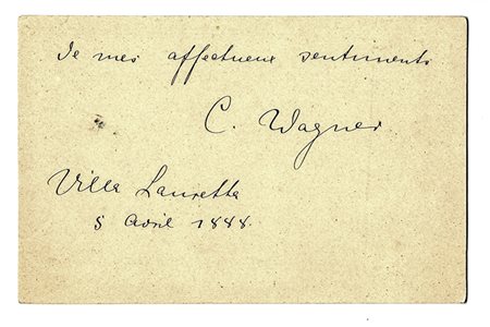 Wagner Cosima,&nbsp;Biglietto di ringraziamento autografo firmato. Datata 5...