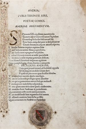 Terentius Afer Publius,&nbsp;Comoediae.(Al colophon:) [Padova: Bartholomaeus...