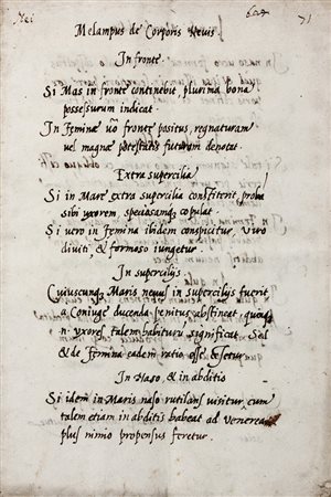 Melampus&nbsp;[da],&nbsp;De corporis nevis.Non datato ma Firenze, inizi del...