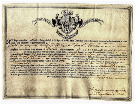 Monti della Città di Firenze - 3 documenti.Firenze, XVII-XVIII...