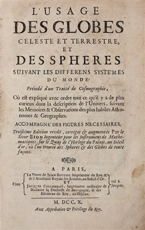 Bion Nicolas,&nbsp;L'Usage des globes céleste et terrestre, et des...