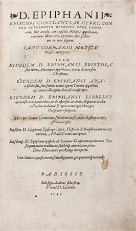 Epiphanius S.,&nbsp;Contra octoaginta haereses opus, Pannarium, sive arcula,...